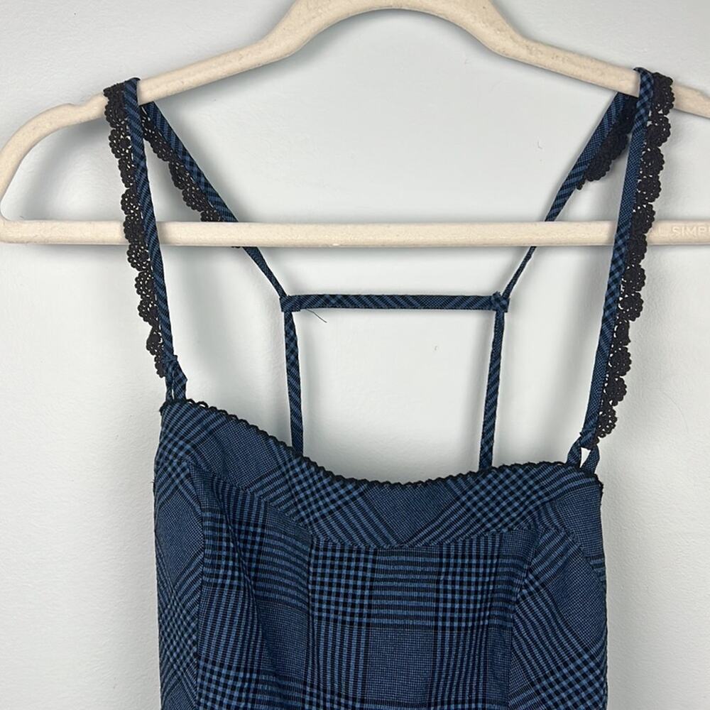Free People Intimately FP black and blue plaid apron style mini dress small - Picture 2 of 9